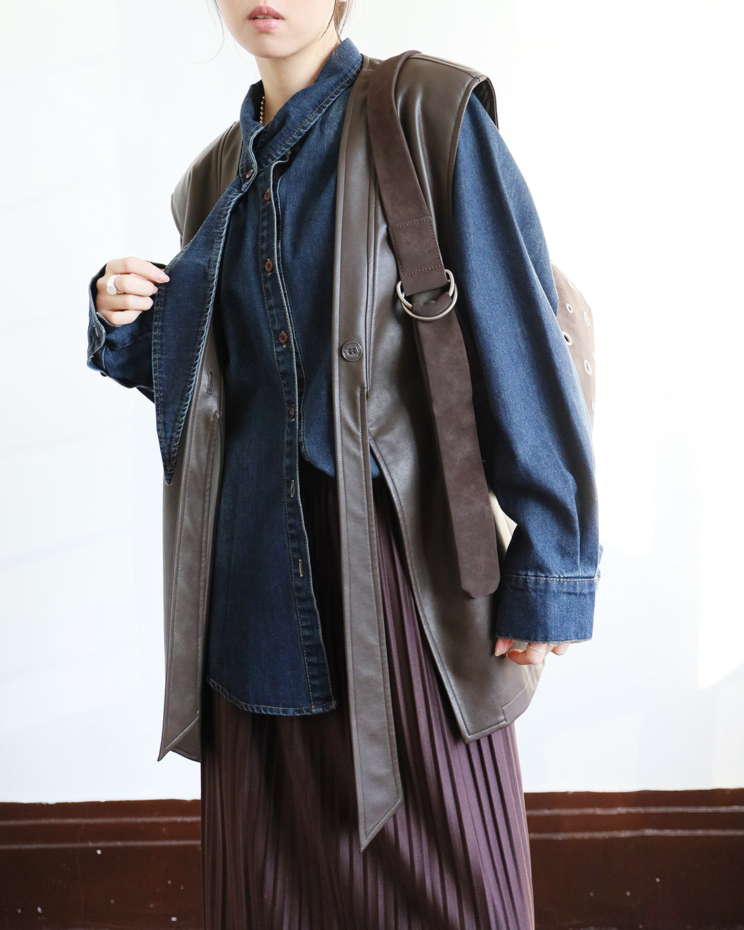 Tie Collar Denim Shirt