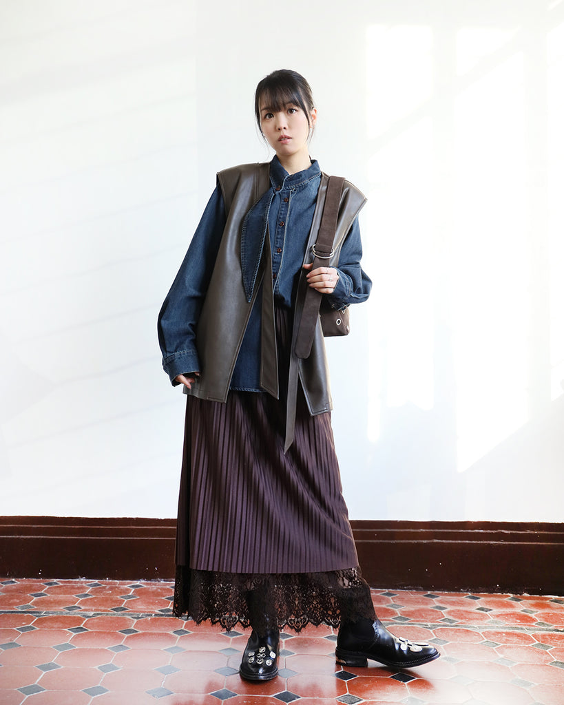 Faux Leather Collarless Vest (2 colors)