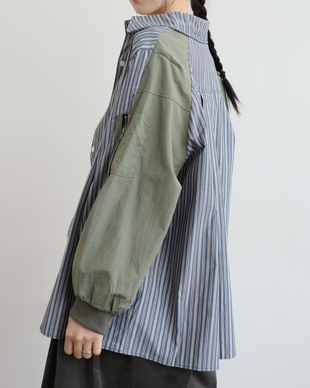 Mix Fabric Pinstripe Shirt (2 Colors)