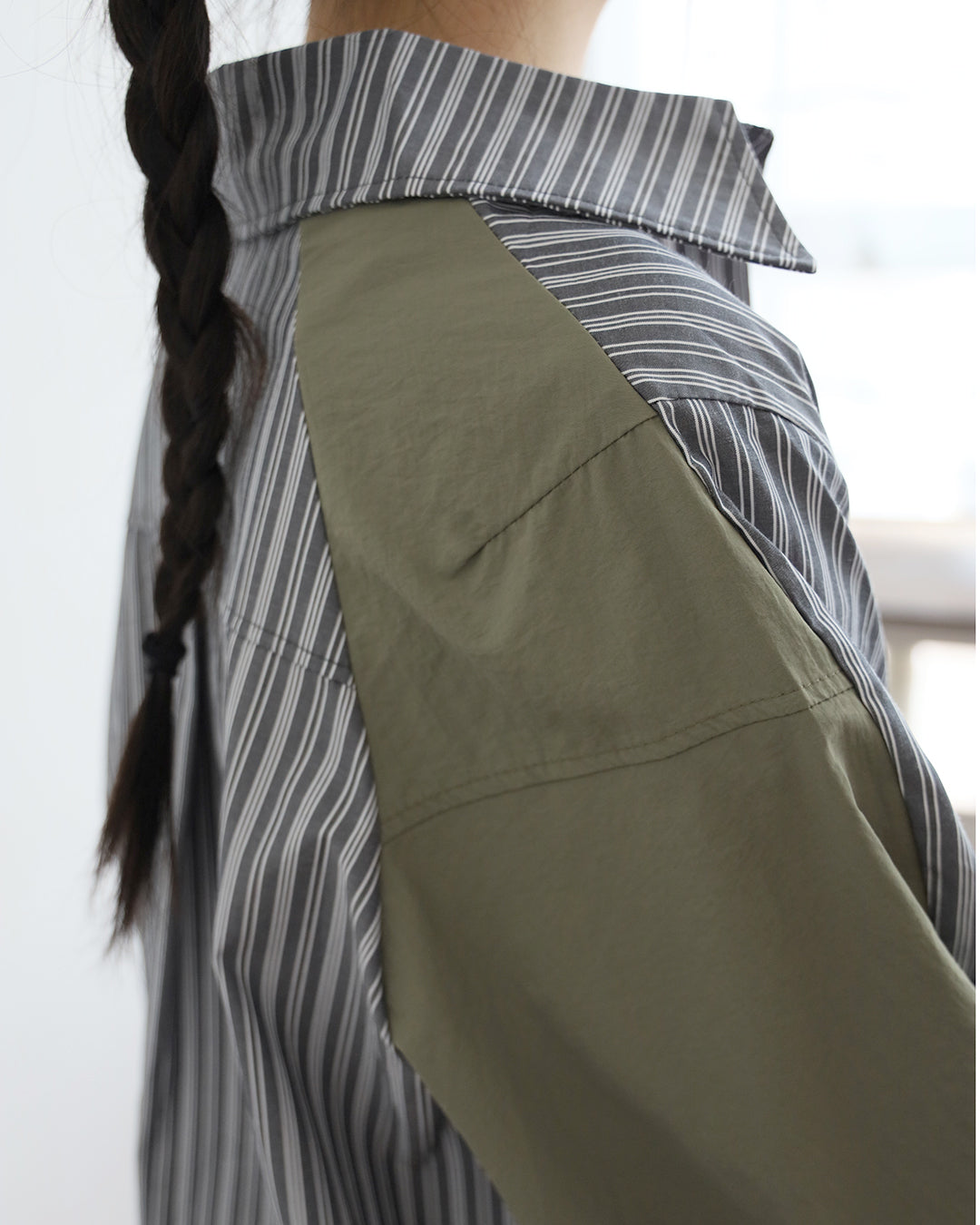 Mix Fabric Pinstripe Shirt (2 Colors)