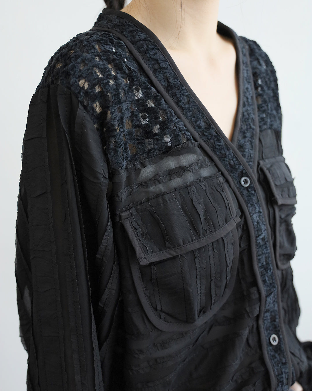 Mix Fabric Drawstring Top (2 Colors)