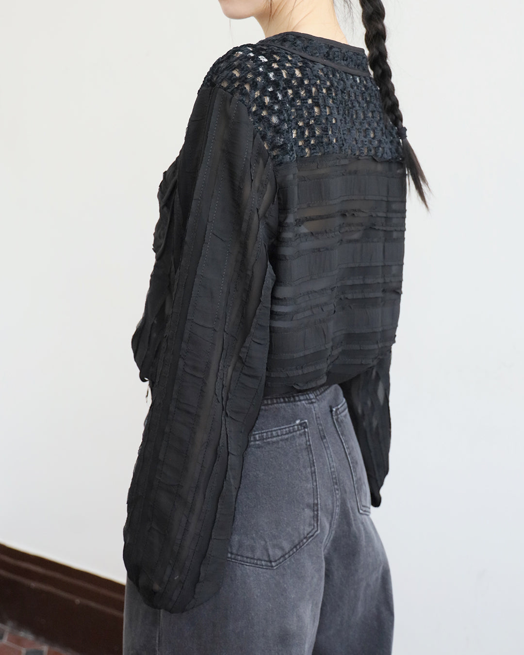 Mix Fabric Drawstring Top (2 Colors)