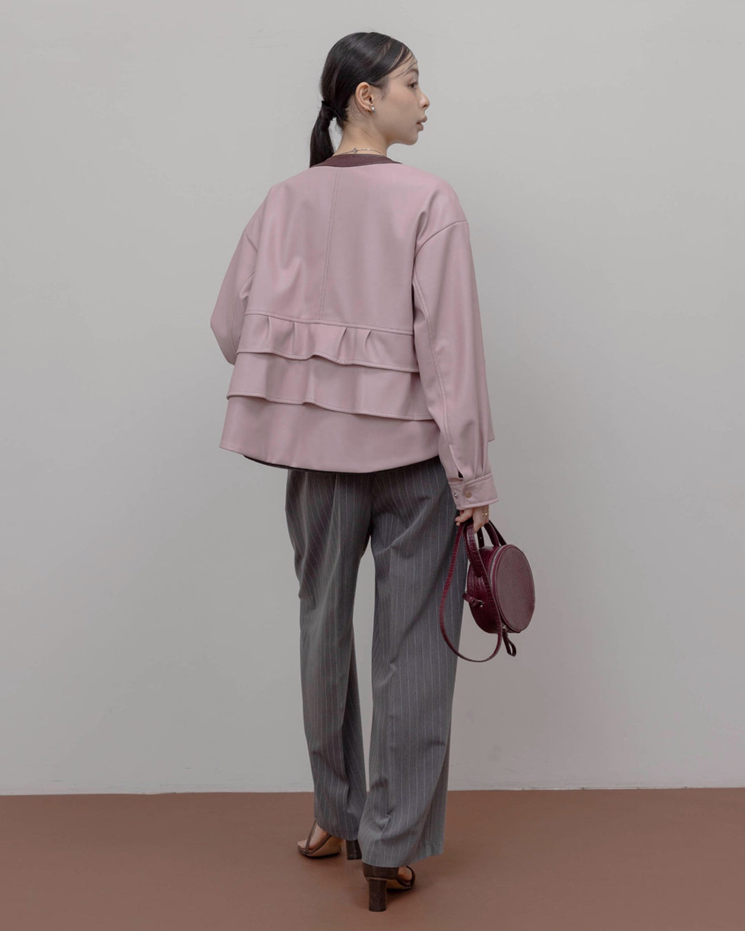 Faux Leather Ruffle Layer Jacket (3 Colors)