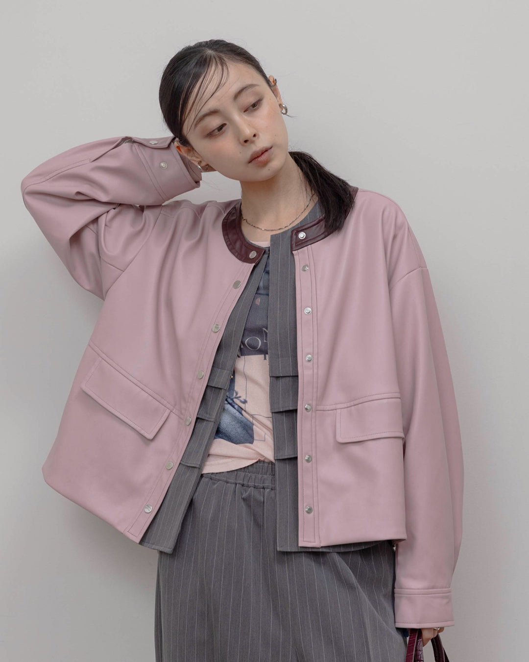 Faux Leather Ruffle Layer Jacket (3 Colors)