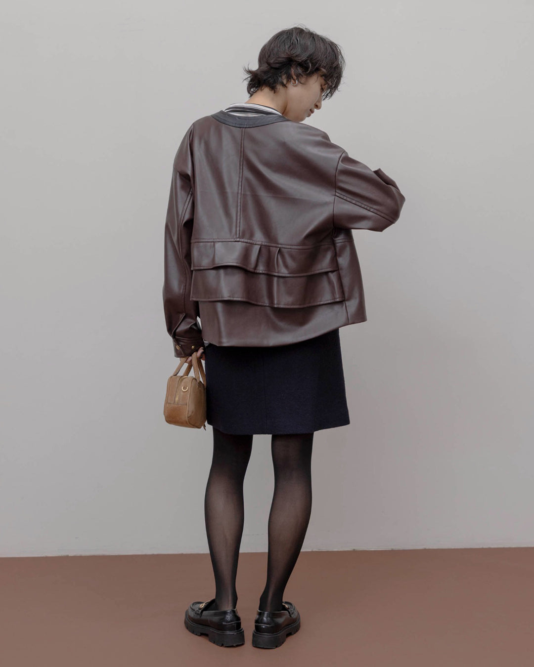 Faux Leather Ruffle Layer Jacket (3 Colors)
