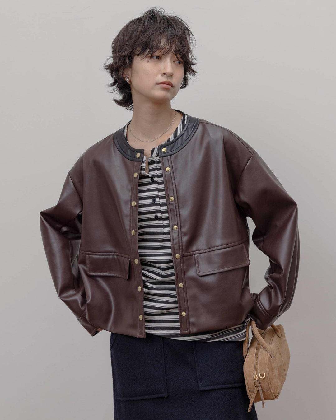 Faux Leather Ruffle Layer Jacket (3 Colors)