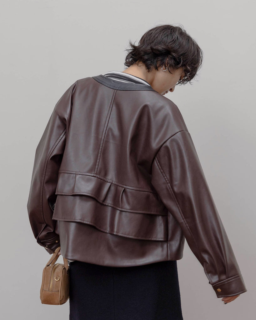 Faux Leather Ruffle Layer Jacket (3 Colors)