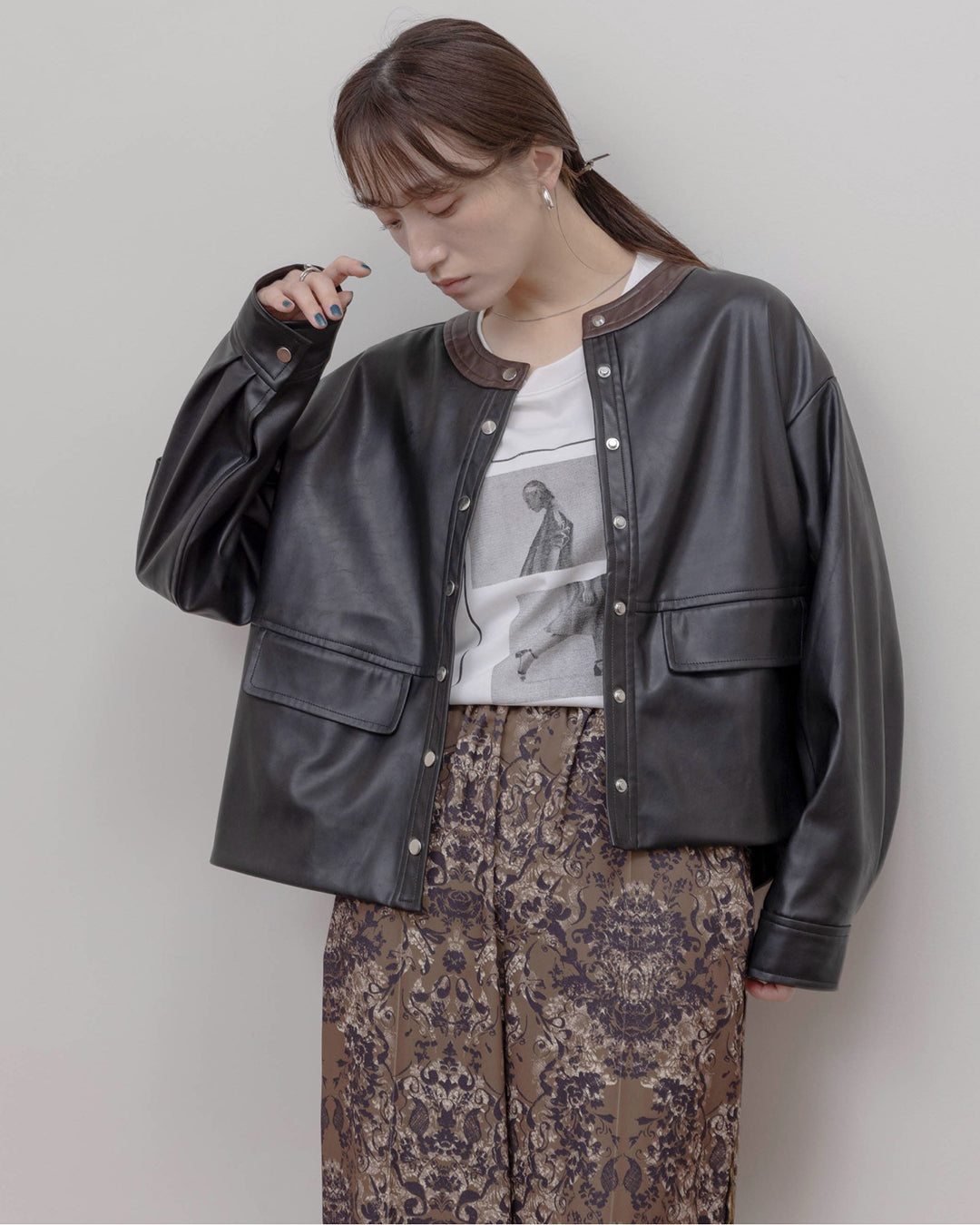 Faux Leather Ruffle Layer Jacket (3 Colors)
