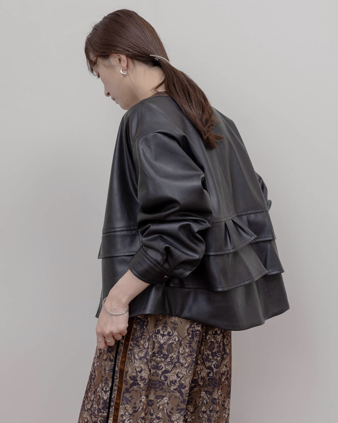 Faux Leather Ruffle Layer Jacket (3 Colors)