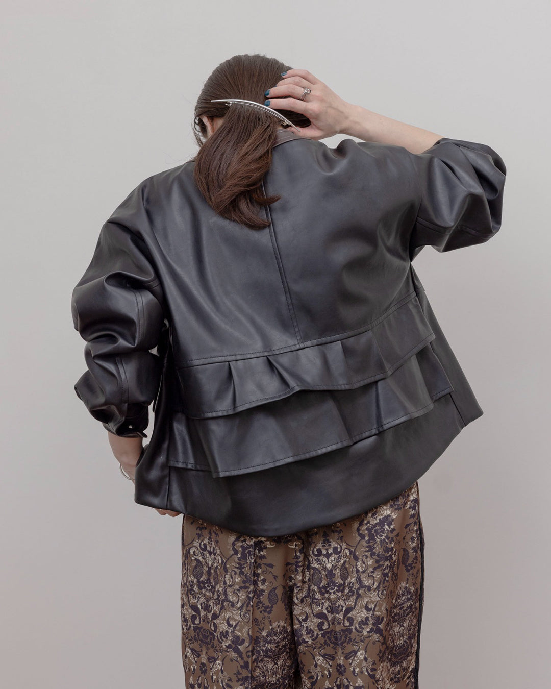 Faux Leather Ruffle Layer Jacket (3 Colors)