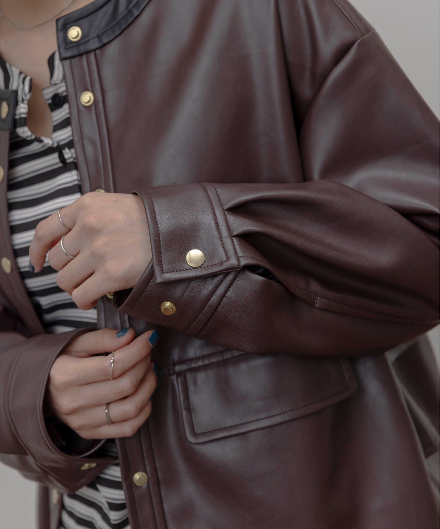 Faux Leather Ruffle Layer Jacket (3 Colors)