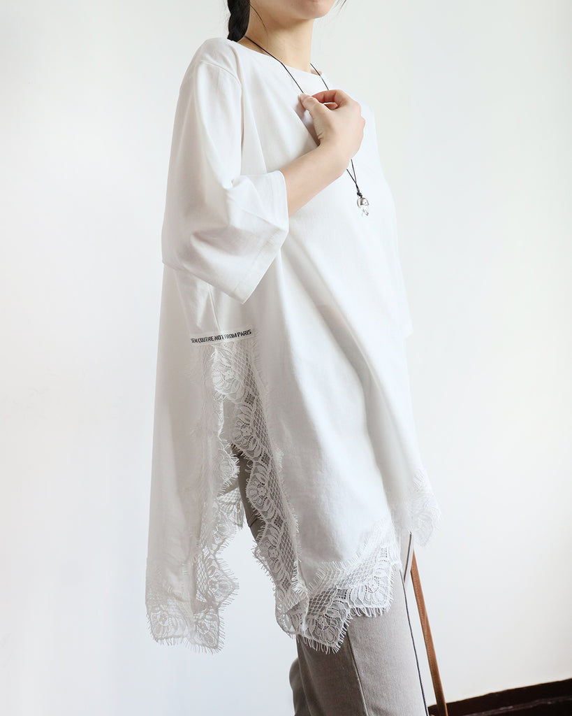 Asymmetric Lace Trim Tee (2 Colors)