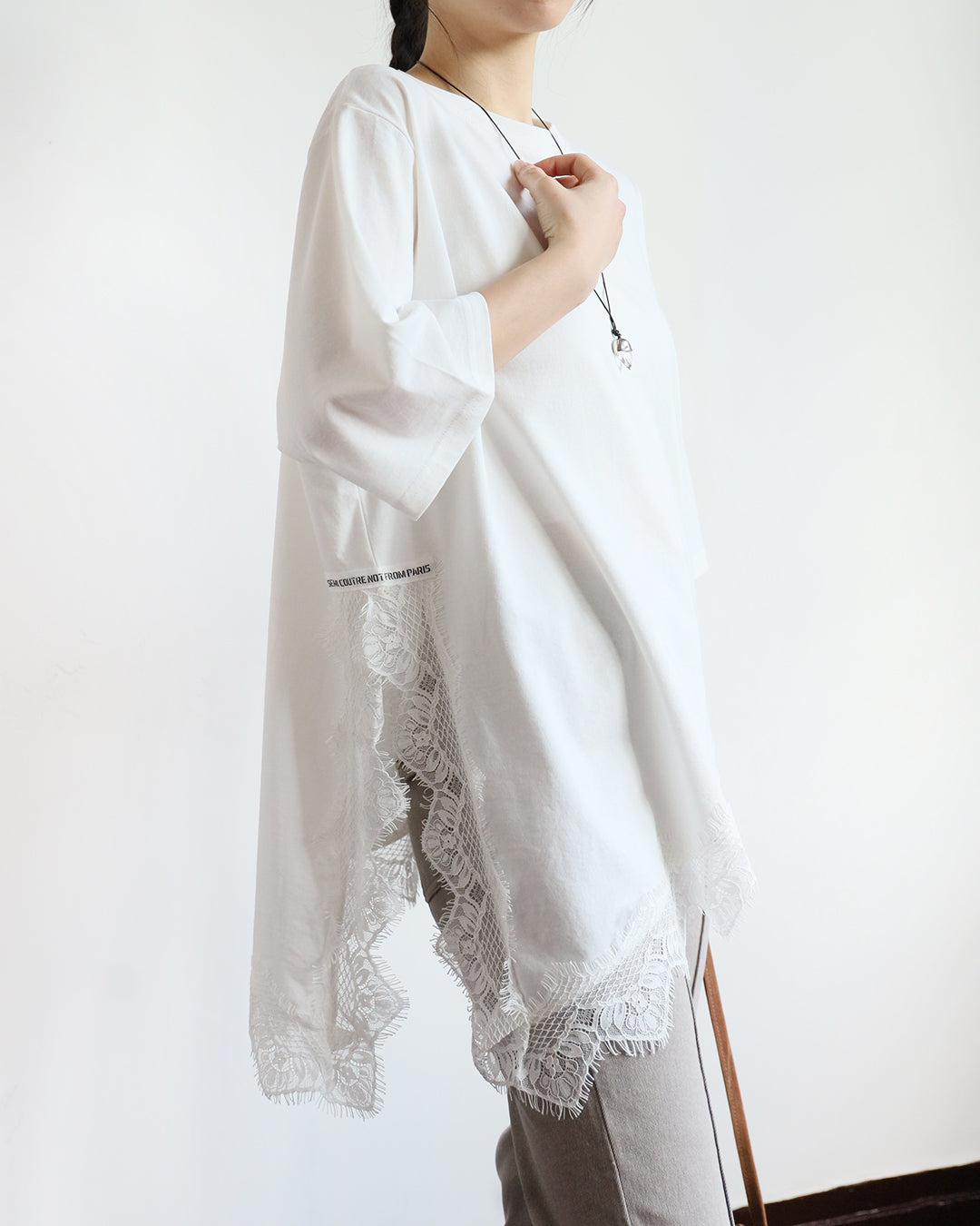 Asymmetric Lace Trim Tee (2 Colors)