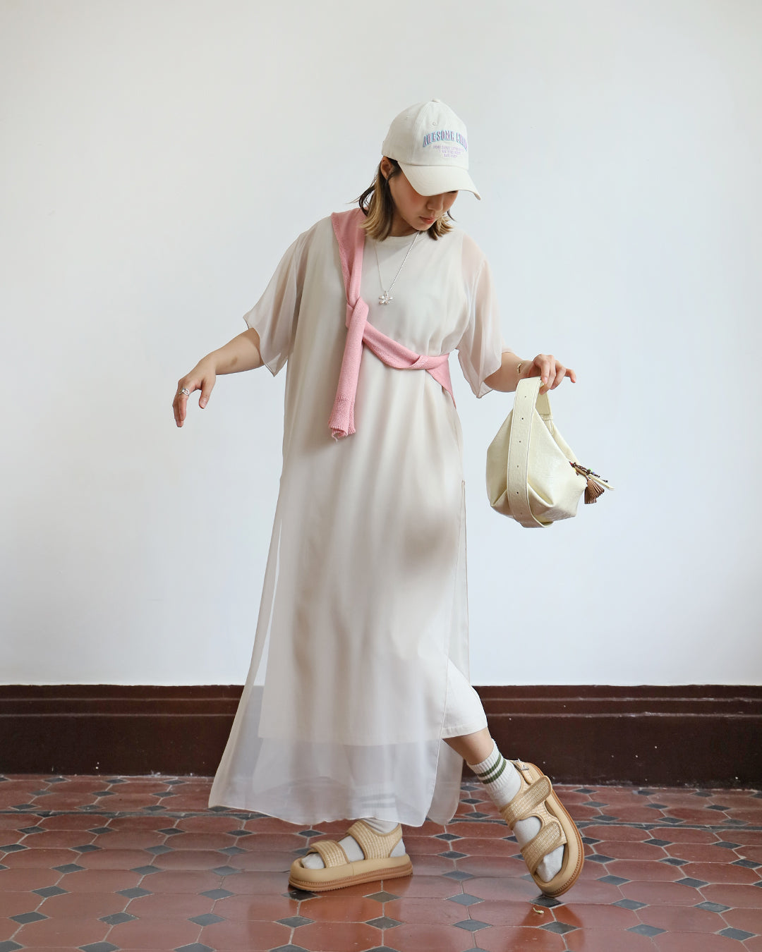 Mesh Layer T-Shirt Dress (2 color)