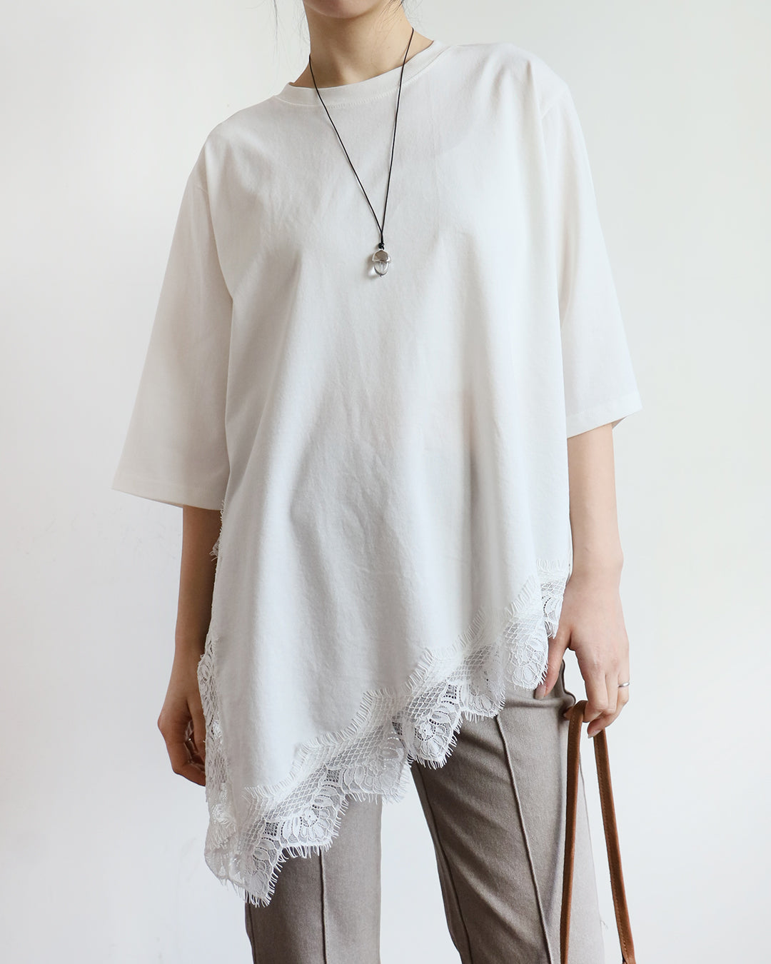 Asymmetric Lace Trim Tee (2 Colors)