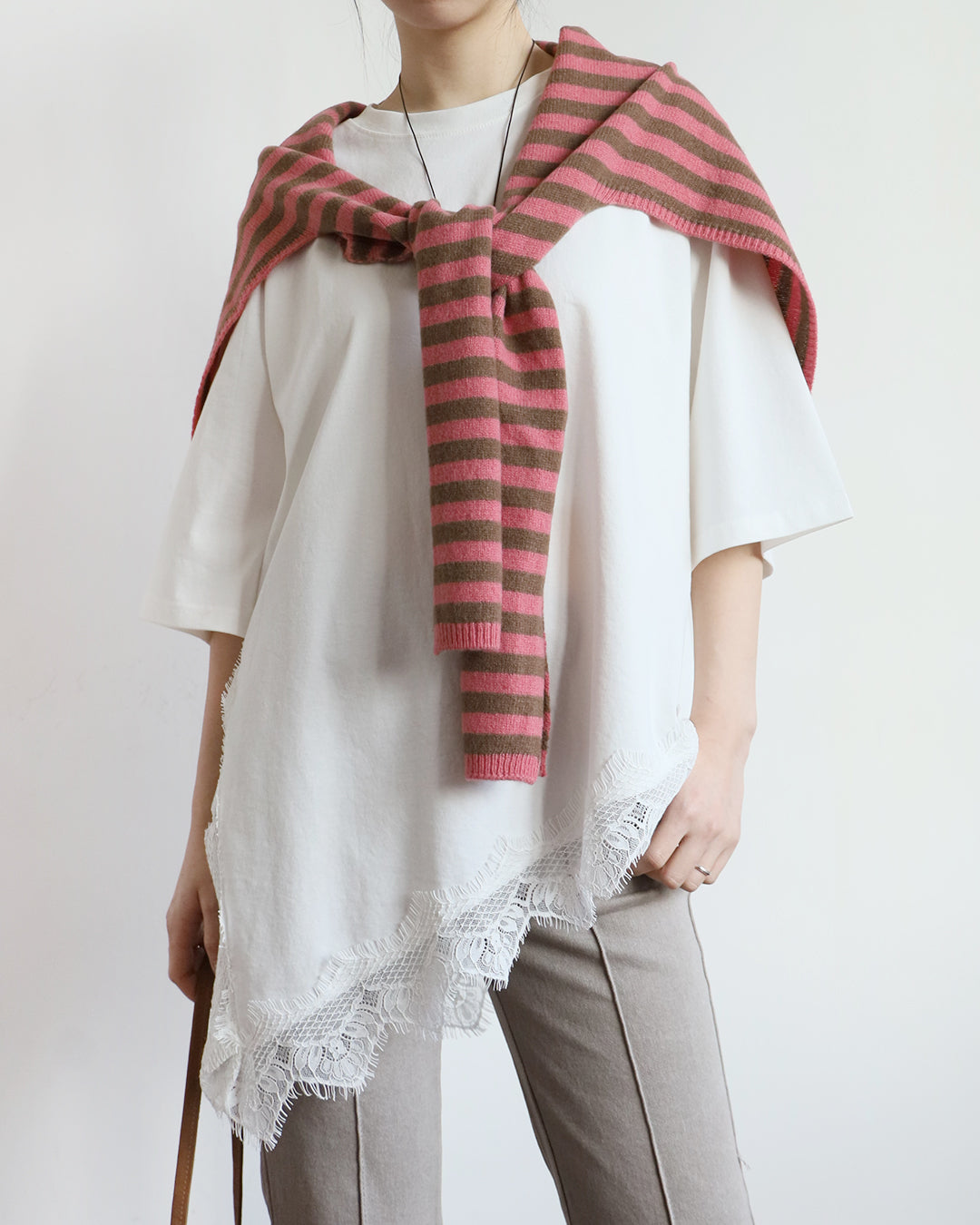 Asymmetric Lace Trim Tee (2 Colors)