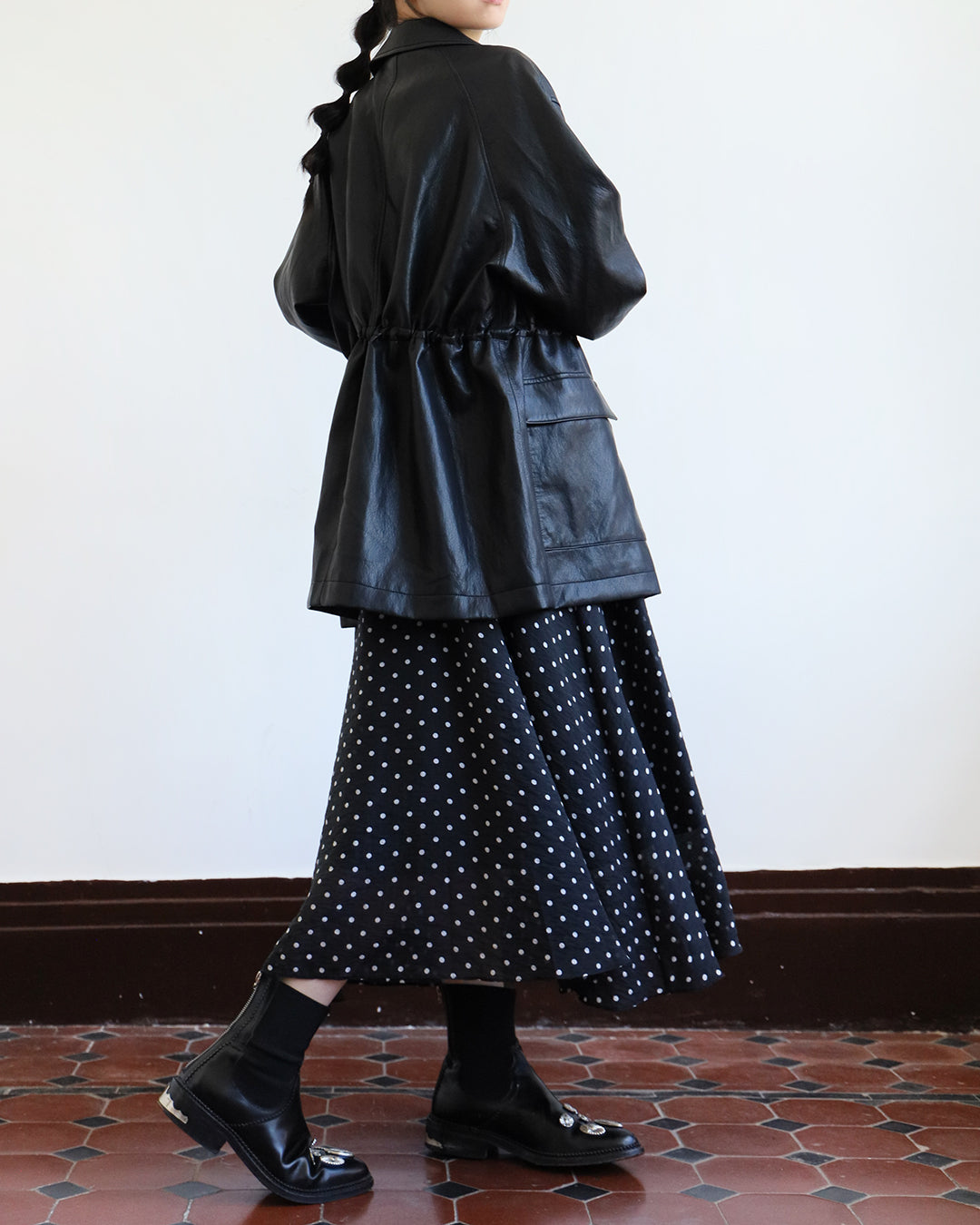 Faux Leather Drawstring Jacket (2 color)