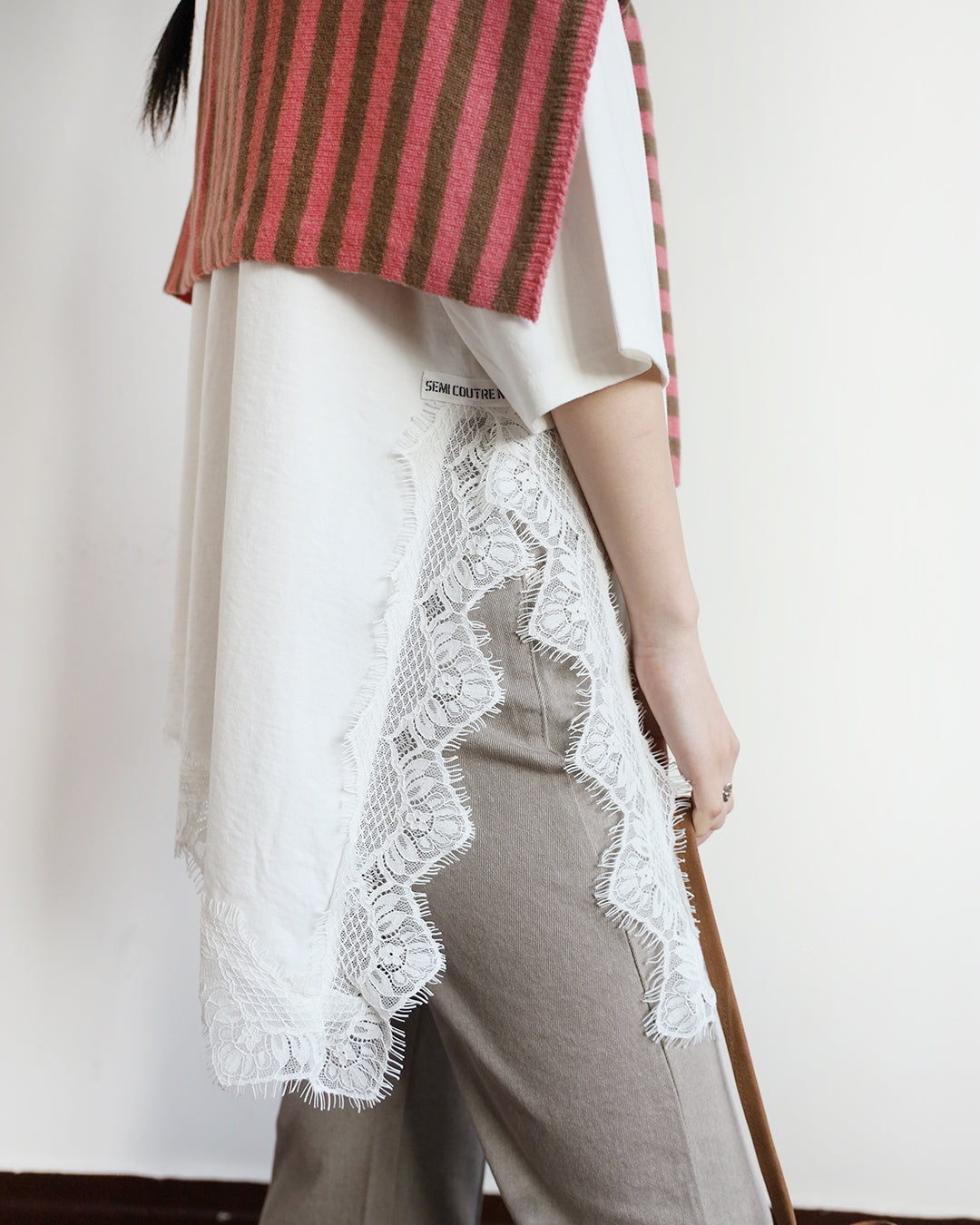 Asymmetric Lace Trim Tee (2 Colors)
