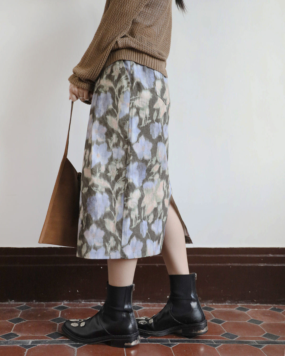 Floral Denim Skirt