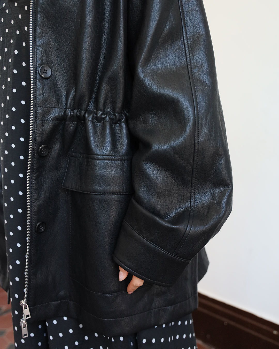 Faux Leather Drawstring Jacket (2 color)