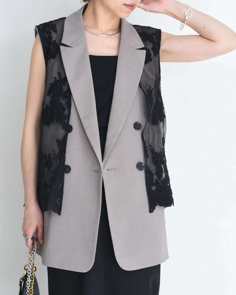 Embroidery Lace Layer Suit Vest (3 Colors)