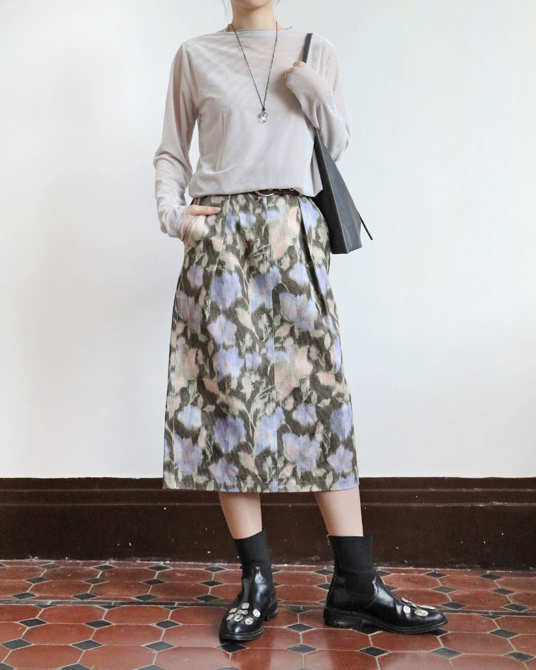 Floral Denim Skirt