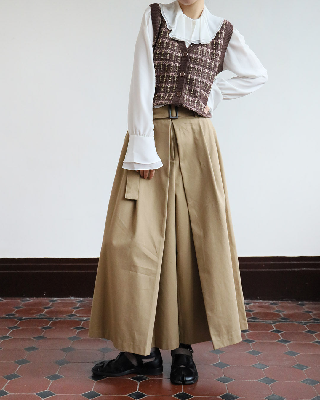 Front Pleated Culottes w/ Belt (2 color)