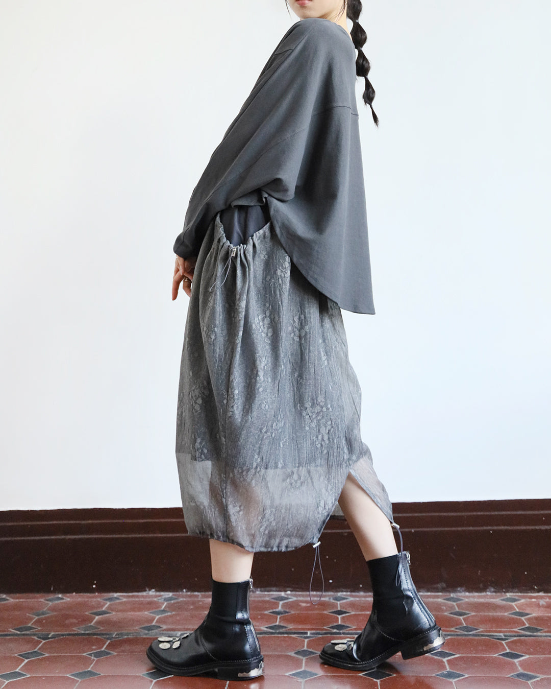 Floral Mesh Skirt  (2 color)