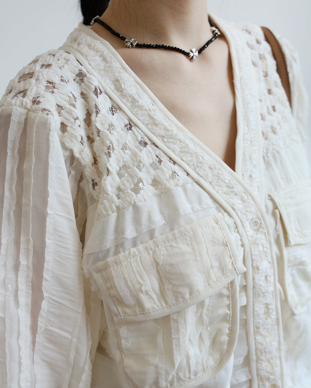 Mix Fabric Drawstring Top (2 Colors)
