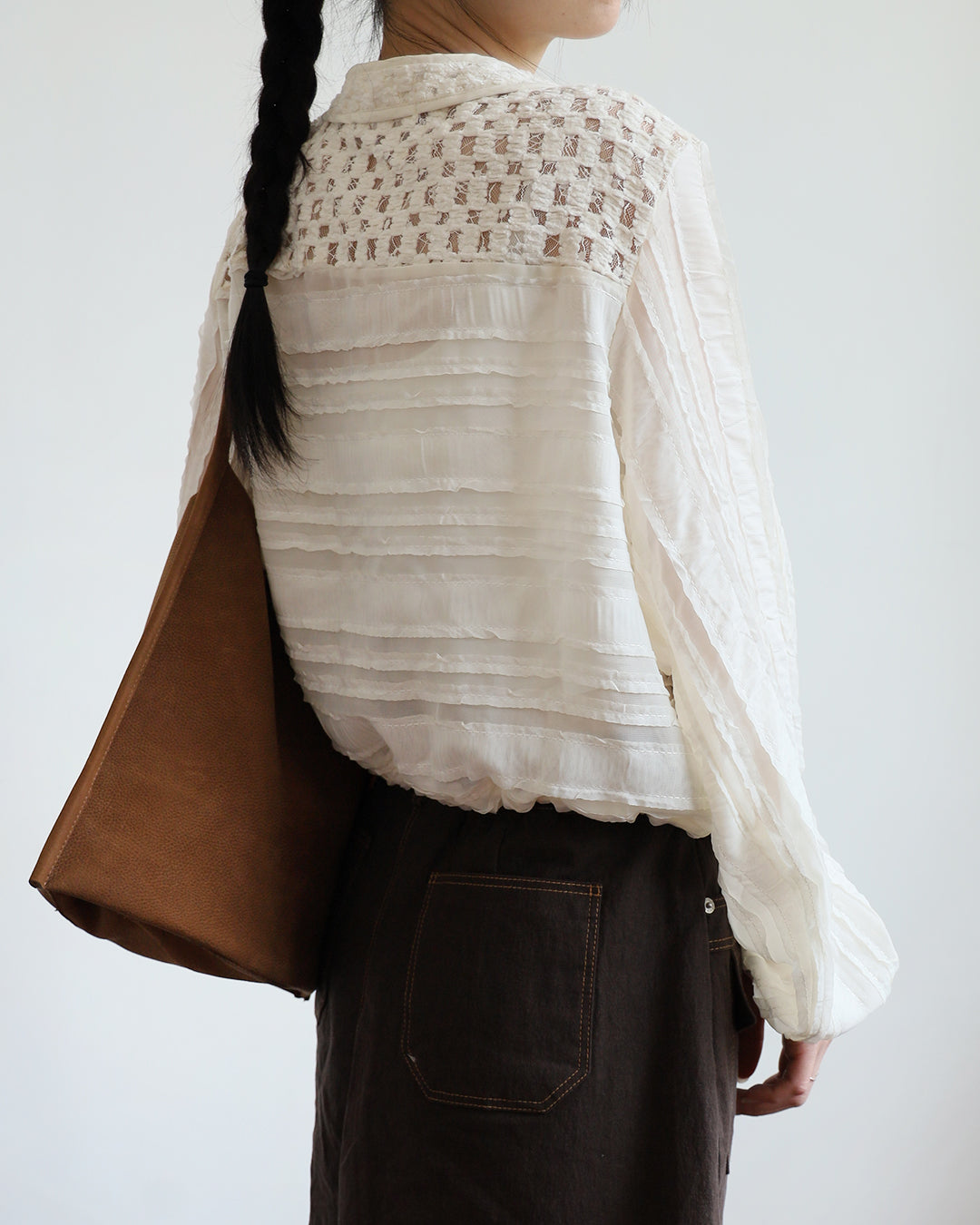 Mix Fabric Drawstring Top (2 Colors)