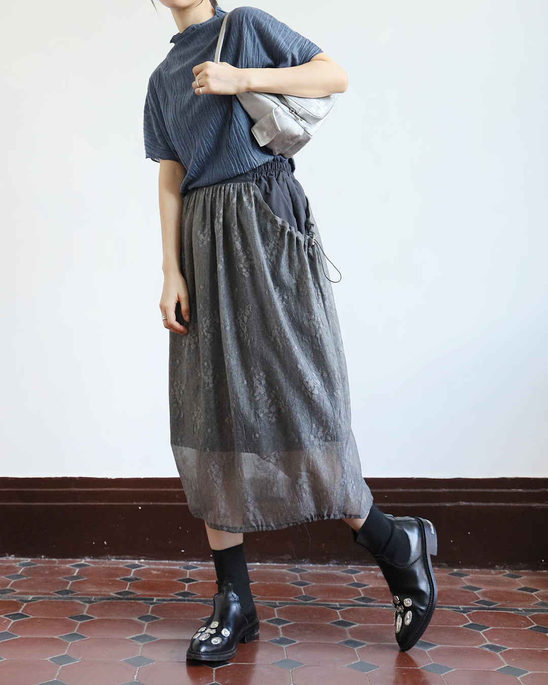Floral Mesh Skirt  (2 color)