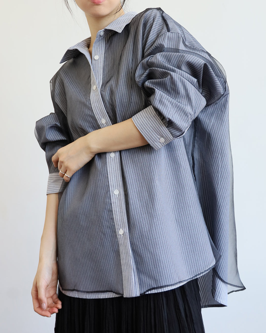 Mesh Layer Striped Shirt (2 color)