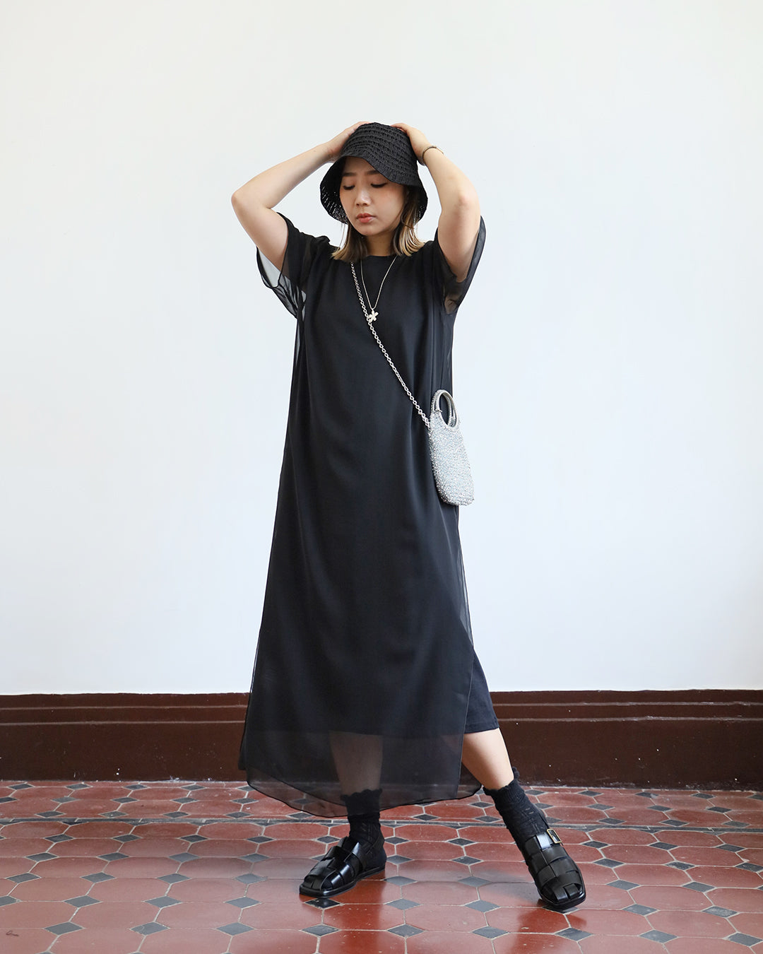 Mesh Layer T-Shirt Dress (2 color)