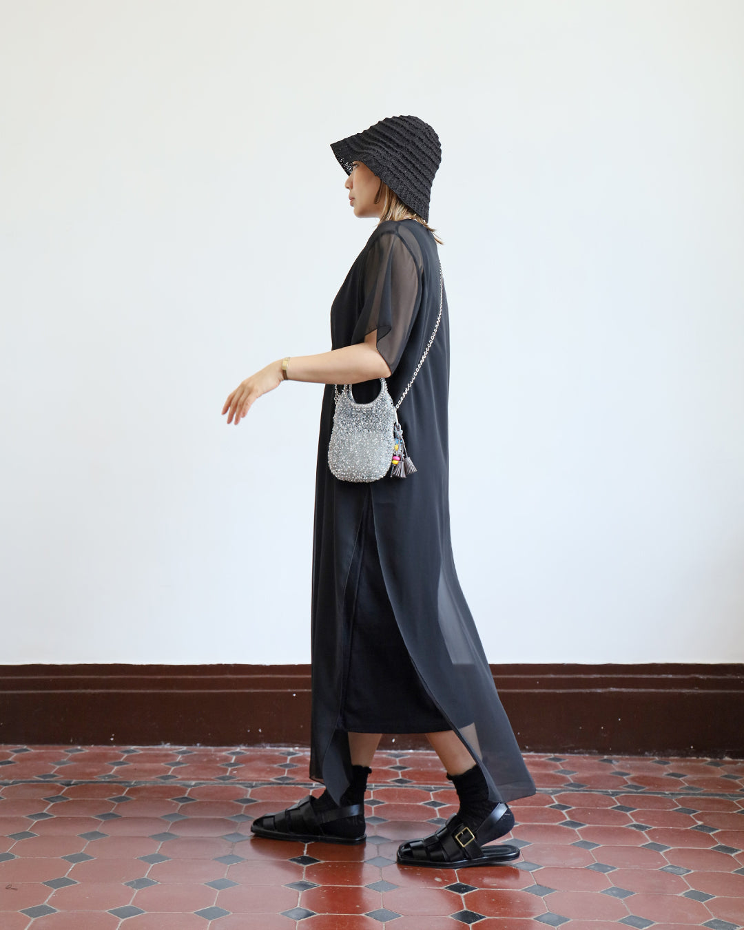 Mesh Layer T-Shirt Dress (2 color)