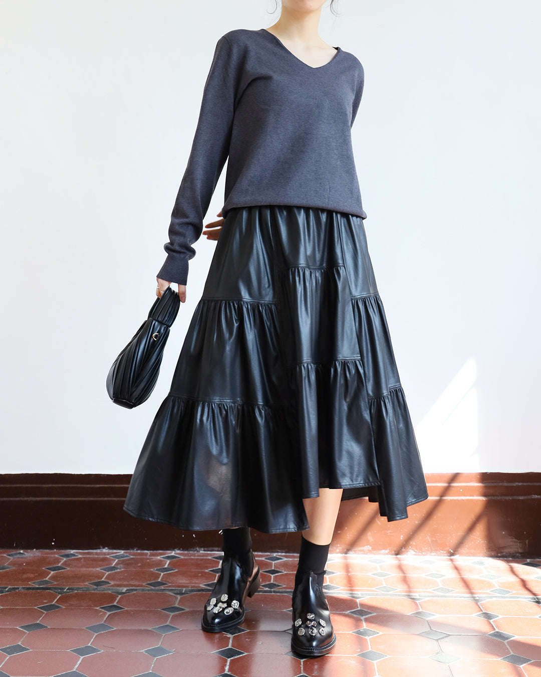 Asymmetric Faux Leather Skirt