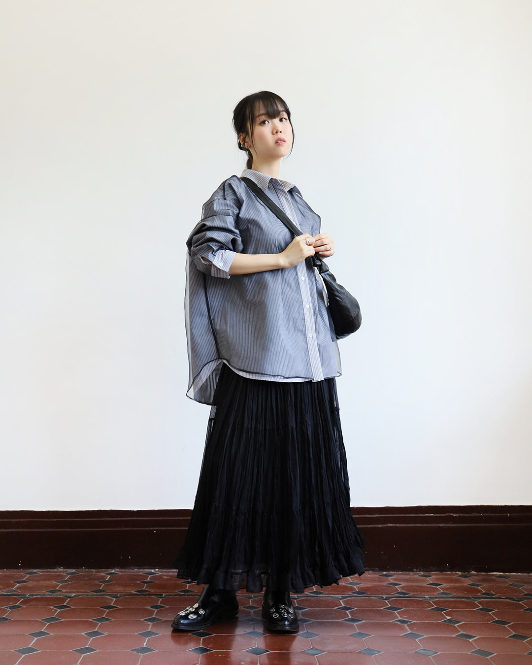 Mesh Layer Striped Shirt (2 color)