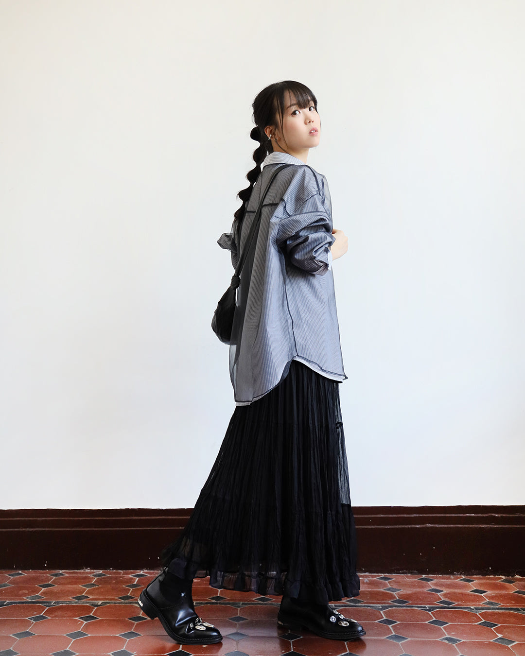 Mesh Layer Striped Shirt (2 color)