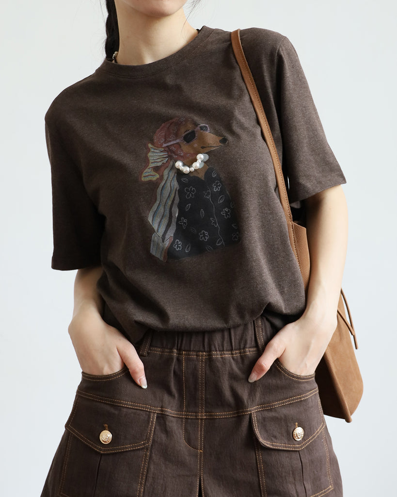 Pearls Embellished Puppy Graphic Tee (2 Colors)