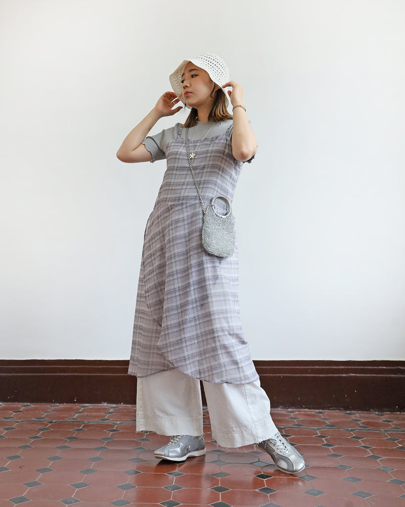 Checker Chiffon Layer Cami Dress
