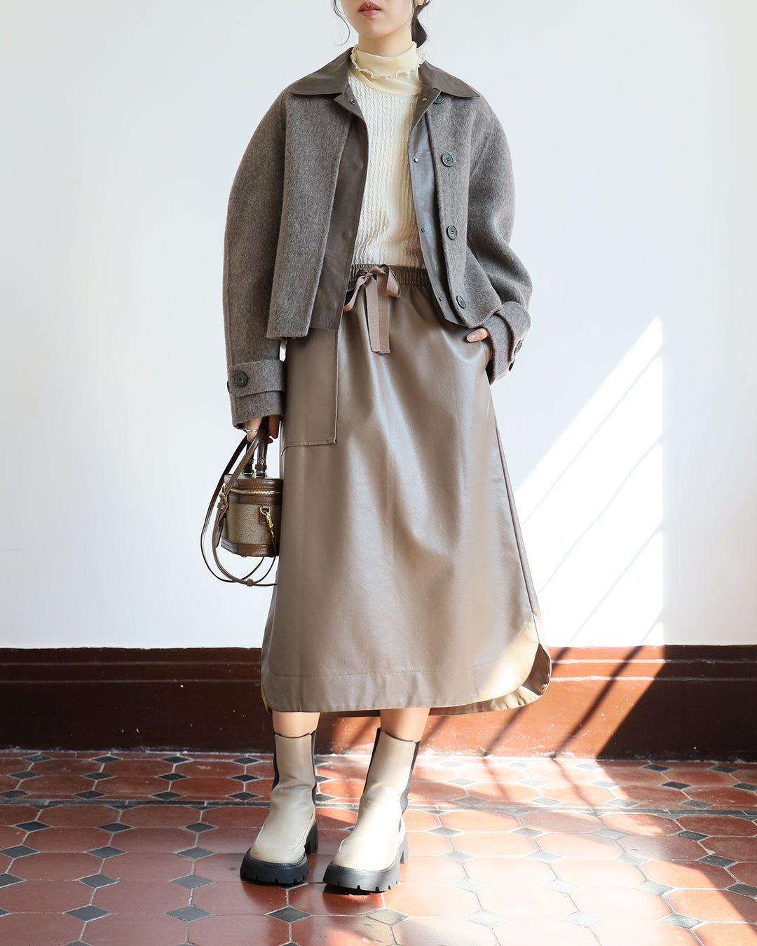 A-line Faux Leather Skirt (2 color)