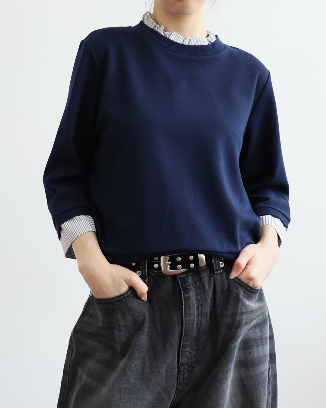 Pinstriped Trim Sweatshirt