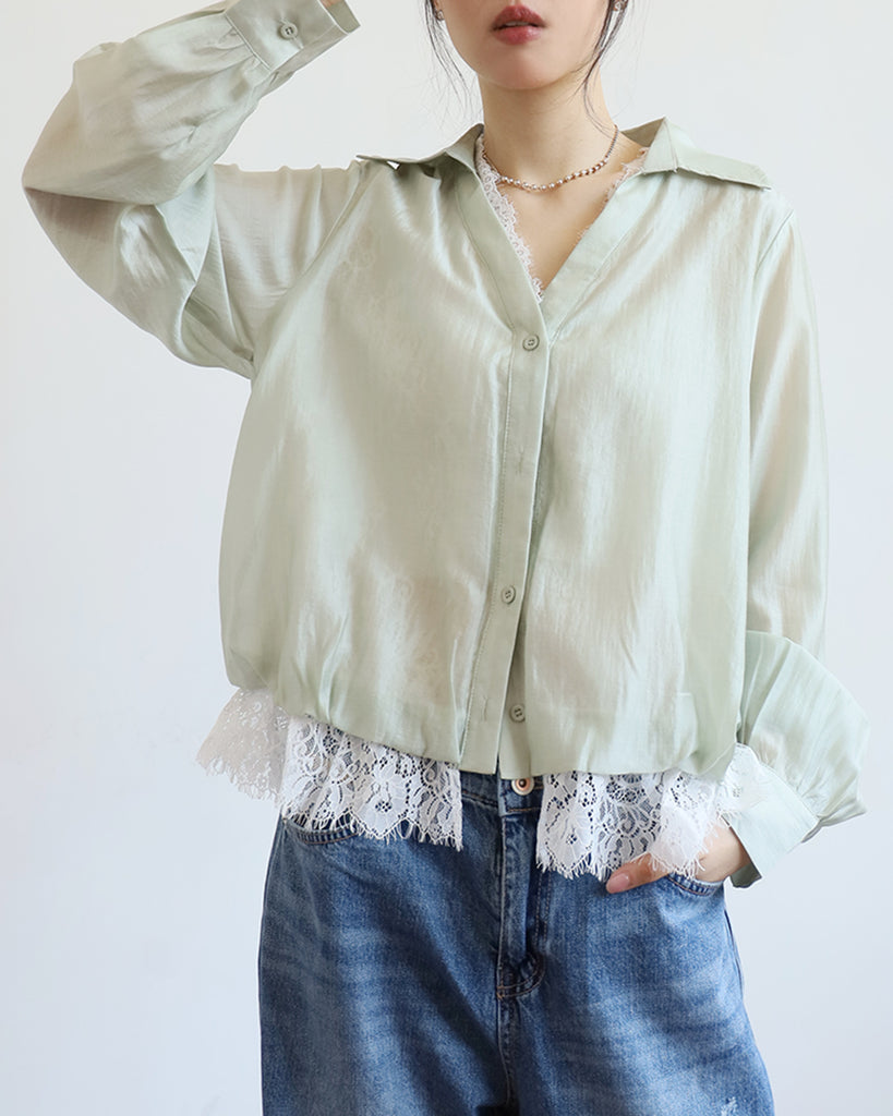 Lace Layer Silky Shirt
