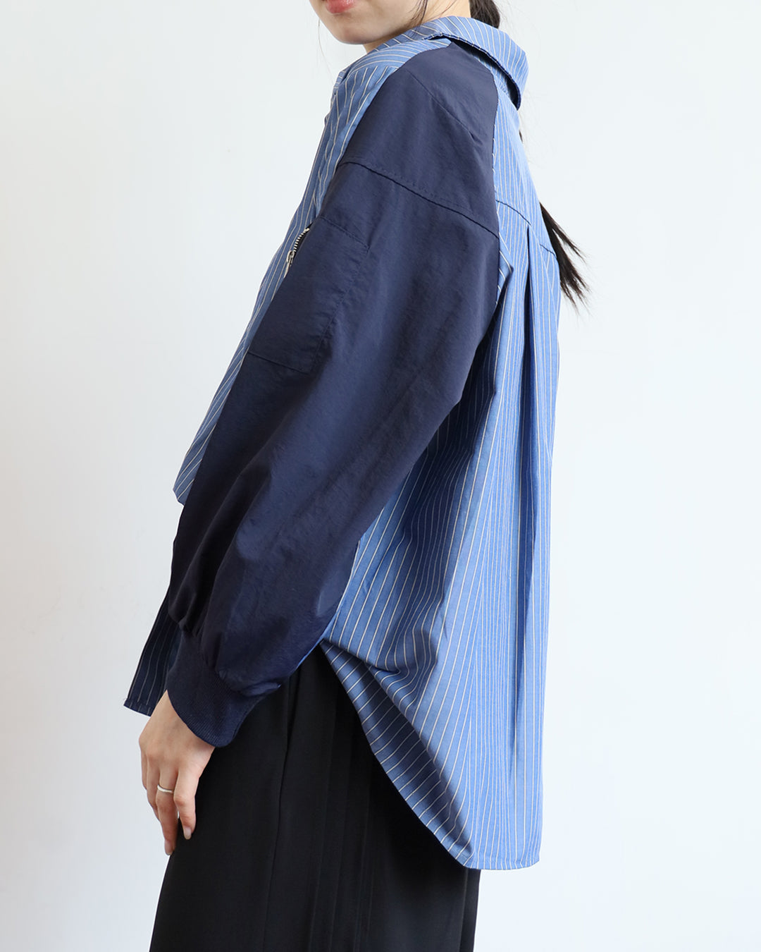 Mix Fabric Pinstripe Shirt (2 Colors)