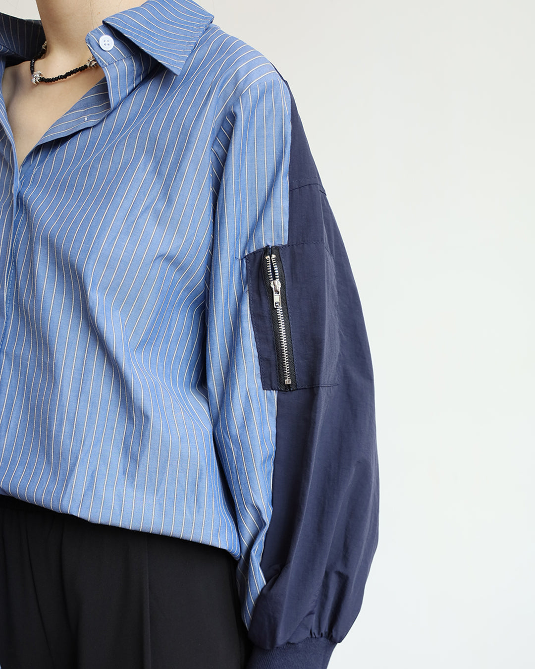 Mix Fabric Pinstripe Shirt (2 Colors)