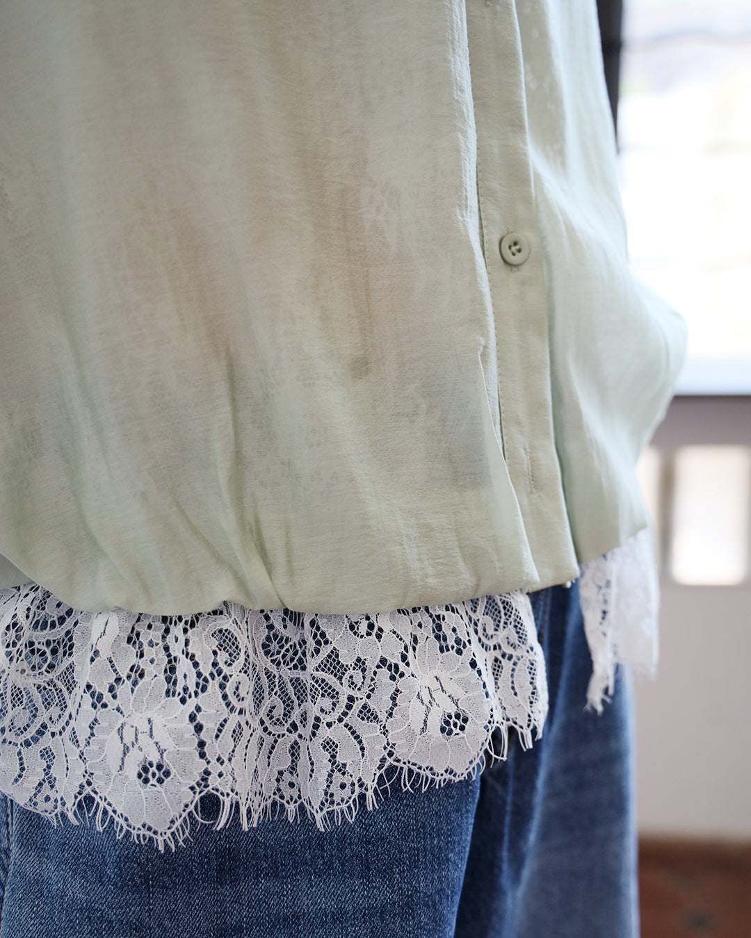 Lace Layer Silky Shirt