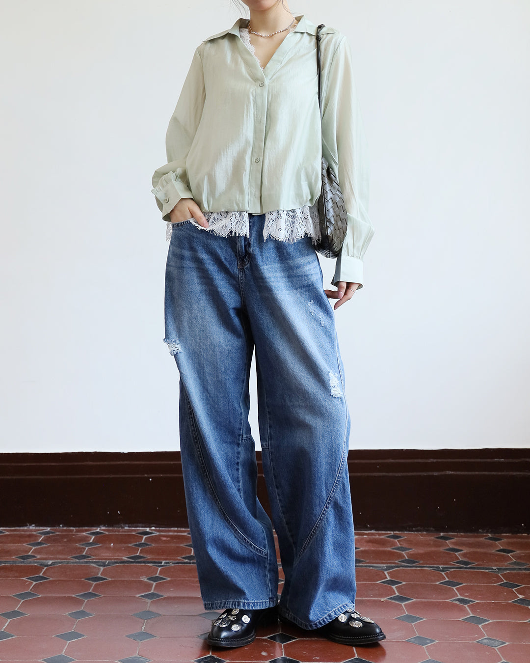 Lace Layer Silky Shirt
