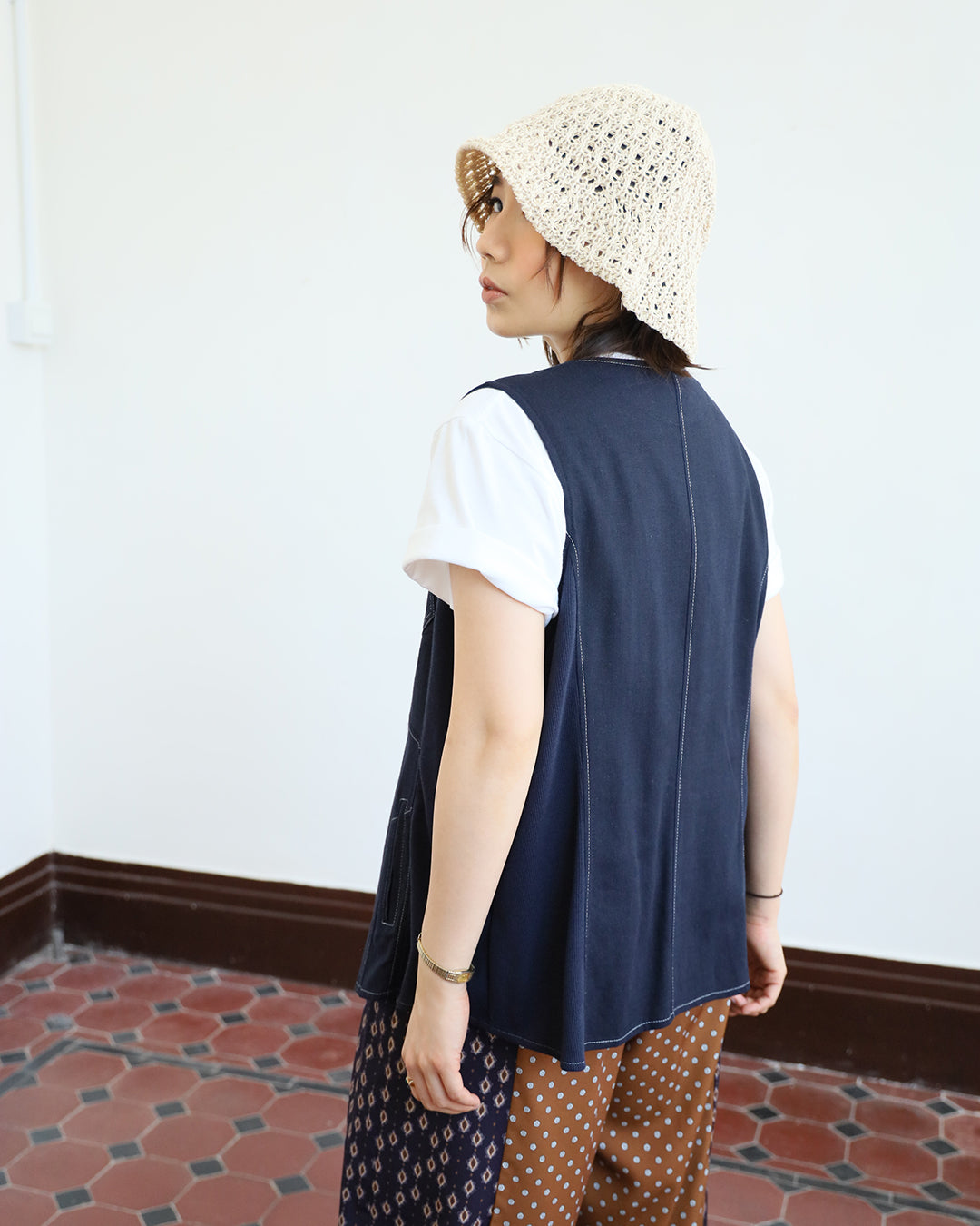 Fabric Mix Sleeveless Outer
