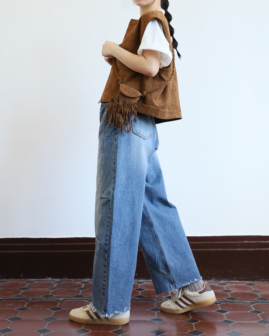 Faux Suede Vest + Tassel Bag (Set) (2 color)