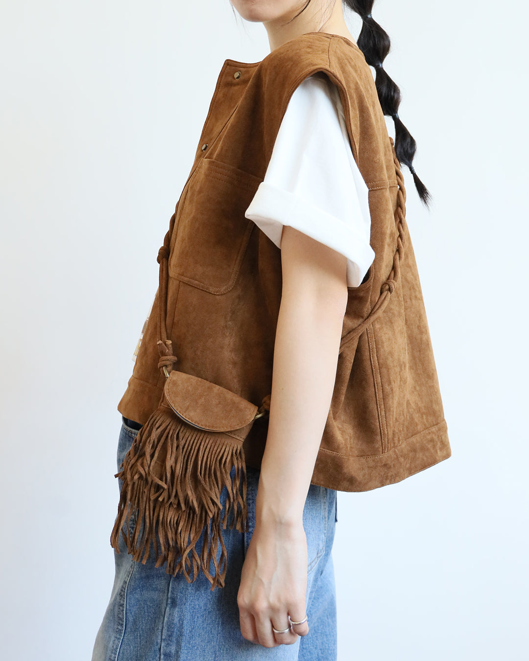 Faux Suede Vest + Tassel Bag (Set) (2 color)