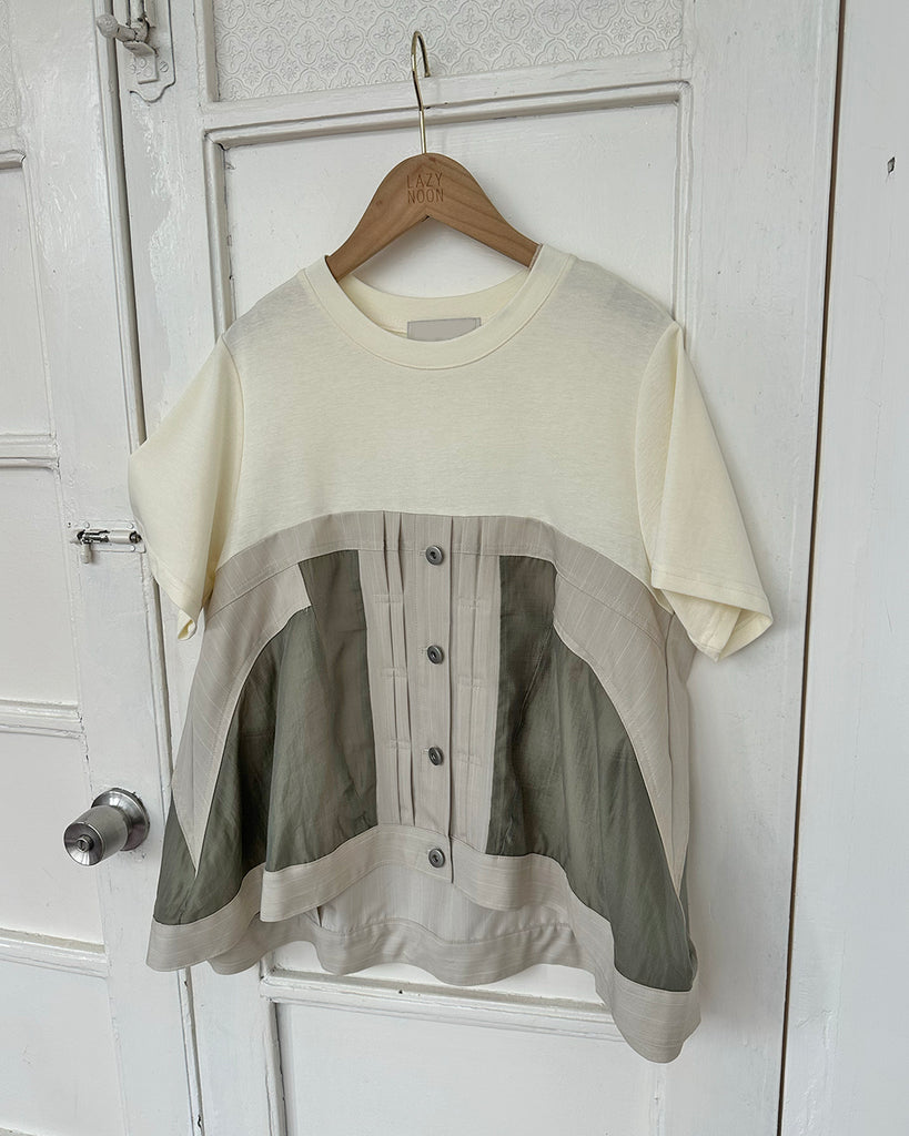 Mix Fabric Pintuck Details Top